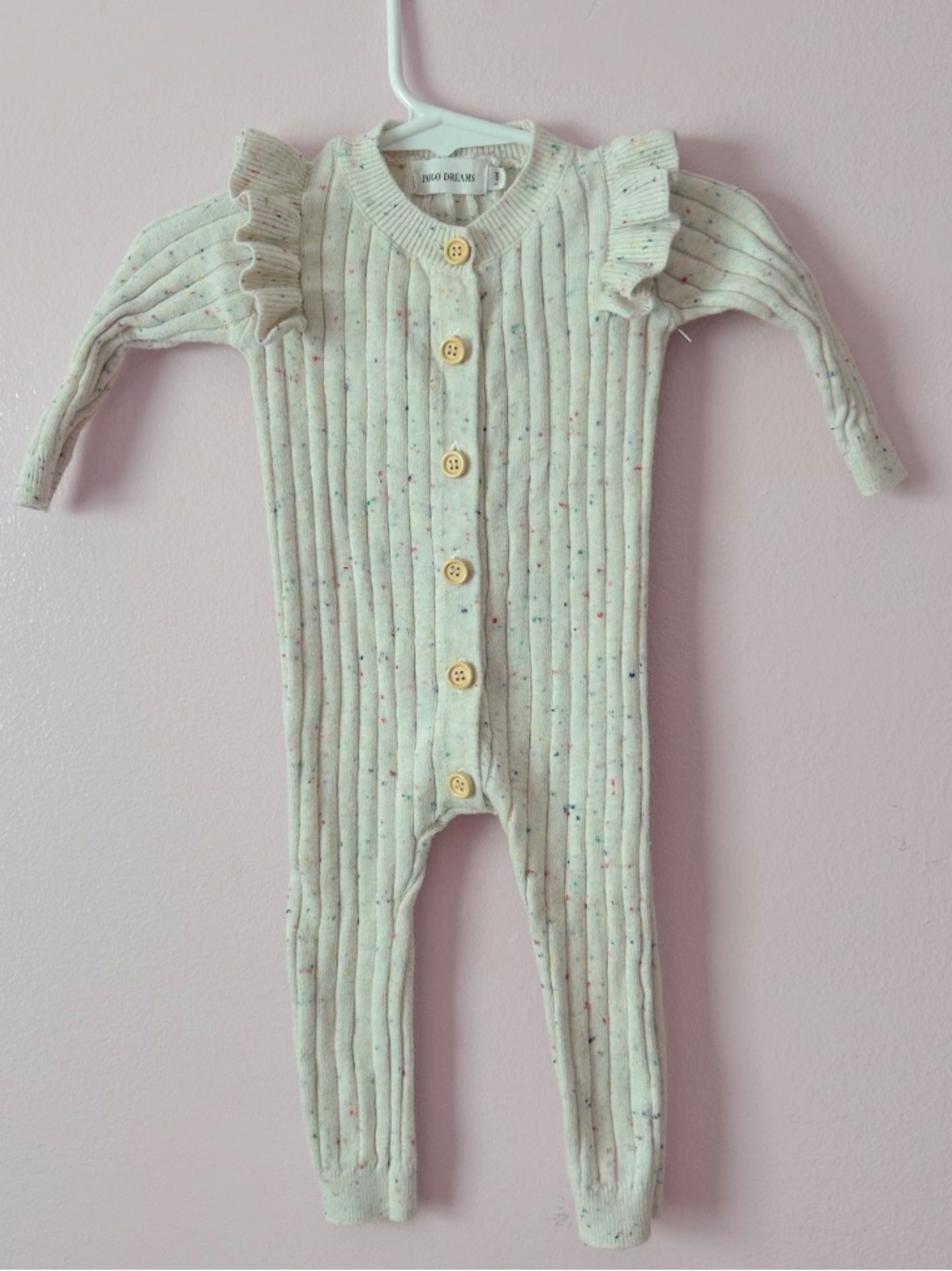 Indigo Dreams Cream Confetti Frills Romper Sz 3-6 Mo